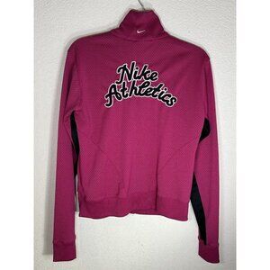 Nike Jacket Womens Large Vintage Y2K Mesh Pink Black Spell Out Mock Neck Zip Up